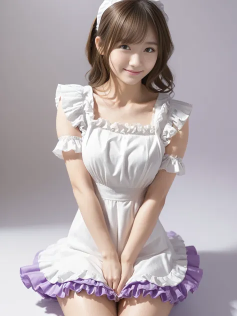 (whole body), break, 
((cute maid dress with ruffles:1.2)), break, 
 watch viewers, japanese female university student, ( one wo...