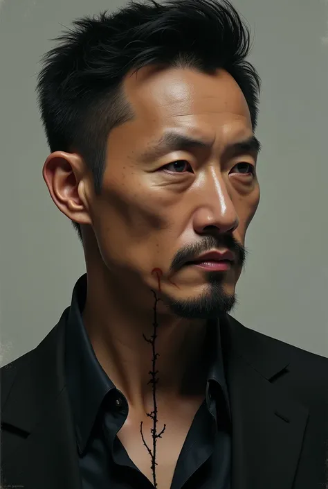 Asian male with a scar on the neck