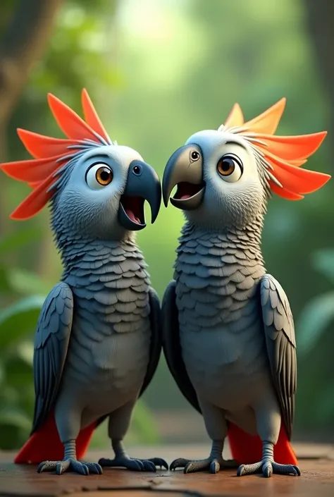 Two beautiful animated Gabonese gray parrot 