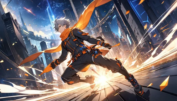    impressive scene drawn in anime style    、male、 Nice 、  modern style、Around town、  action、 nice 、  handsome、  round ratio background 7 　:　male3

excitement 、passion、 powerful scene symbolizing challenge

 dark horizon and futuristic cityscape 、  partly ...