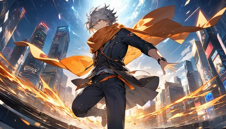    impressive scene drawn in anime style    、male、 Nice 、  modern style、Around town、  action、 nice 、  handsome、  round ratio background 7 　:　male3

excitement 、passion、 powerful scene symbolizing challenge

 dark horizon and futuristic cityscape 、  partly ...