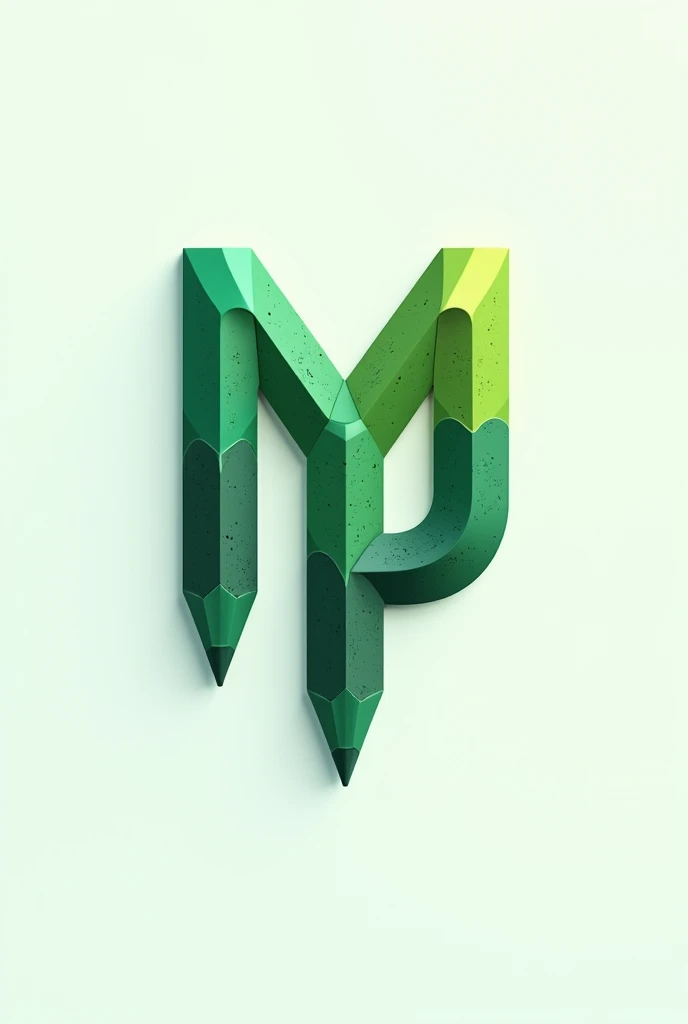 A logo with the letters M and P in shades of water green and colored pencils