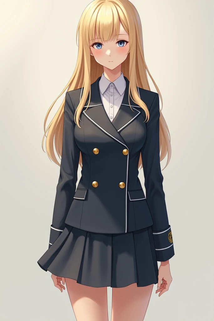 Blonde girl in uniform with a slender body 