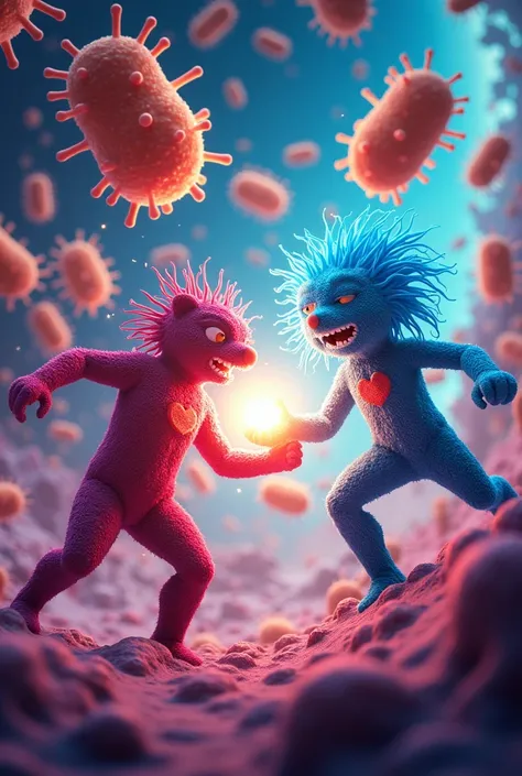 Animation of bacteria being destroyed by antibiotics (a superhero-like visual)