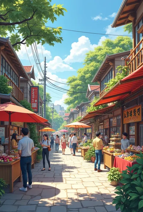 Prompt: "Businesses thriving in the Saengbin trend market, showcasing innovative products and services that resonate with consumers desire for meaningful connections."