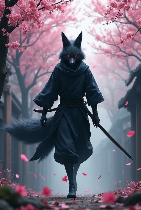 Japan as a Shadow Fox Ninja: A sleek, stealthy fox ninja, embodying Japan’s mastery of ancient arts, discipline, and honor, with its swift movements through cherry blossom forests and urban landscapes.