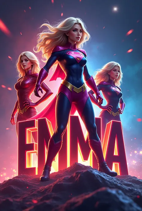 Make her the letters of the name Emma but only the letters not a character only letters with a super girl theme only letters only letters not any character 