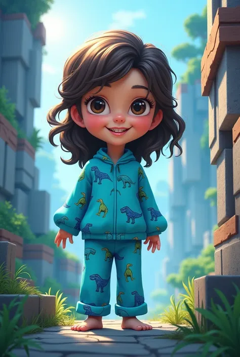 One in blue dinosaur pajamas I want her teenage Cartoo;; style,  Minecraft,Edge.