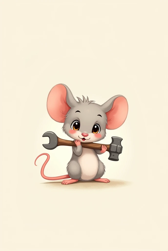 Create a logo of a little mouse holding a simple tool 