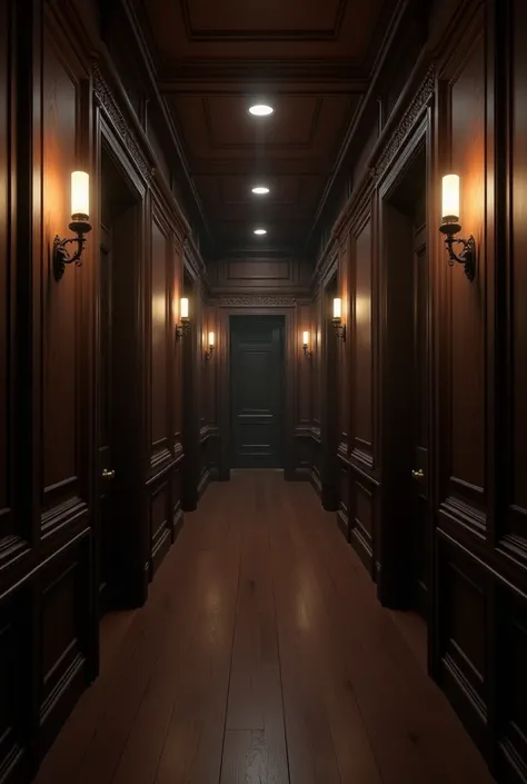 A dark corridor of a well-maintained house 