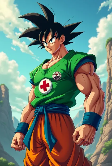 Goku wearing the Salvadoran green cross shirt