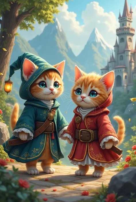 2 Kittens dressed as wizards in an RPG world rising in level