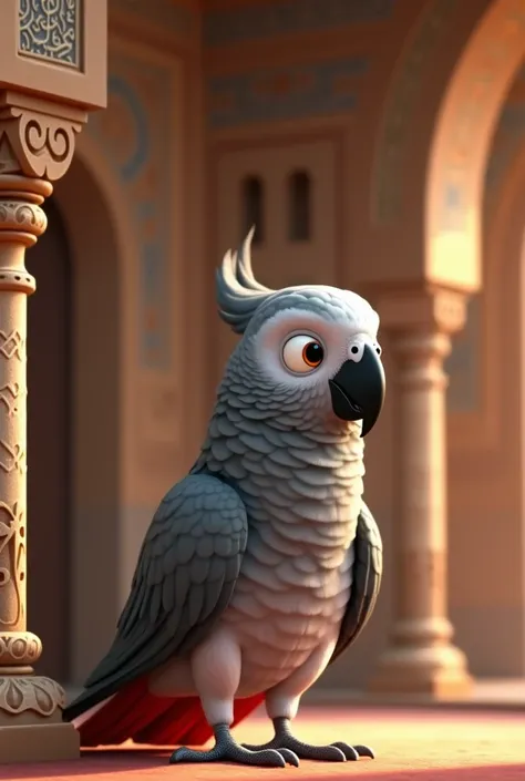 A beautiful gray parrot from Gabon animated in a mosque 