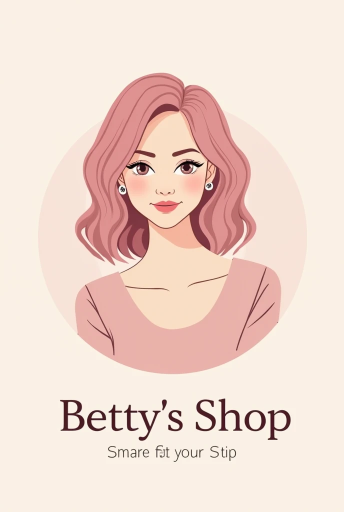  a logo for a clothing store called Bettys Shop that is nice and has medium length hair, Between about 35 years old ,  who has pastel pink color palettes and you choose the other  