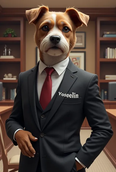 Create a doggy lawyer with the name of Yoselin on his chest