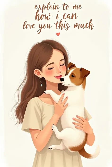 Here’s the prompt translated into English:

**Prompt:**  
"A digital illustration in a minimalist and warm style of a woman holding a Jack Russell terrier in her arms. The woman has a joyful and loving expression, looking at the dog tenderly. The dog is re...