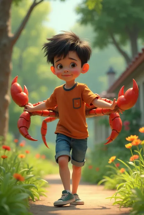 Boy walking like a crab