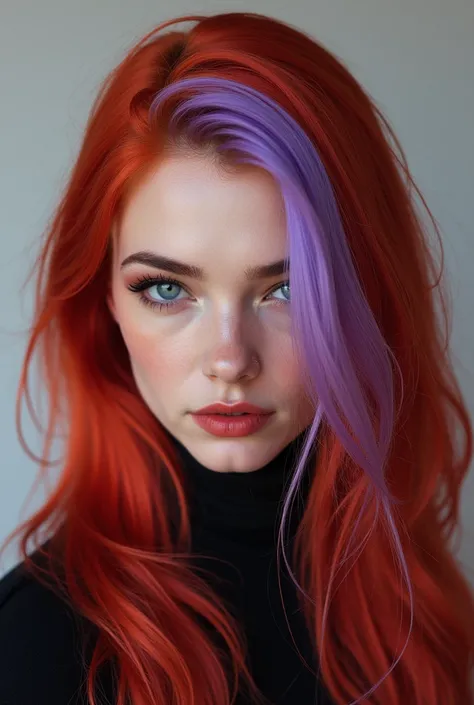  Red-haired hair with light purple highlights 