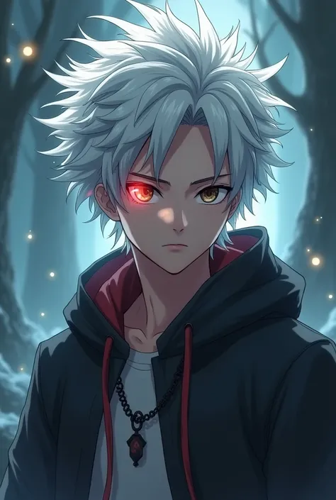 A young man who resembles Natsu Dragneel. He has messy white hair, dark brown eyes, and a red mark on his left eye