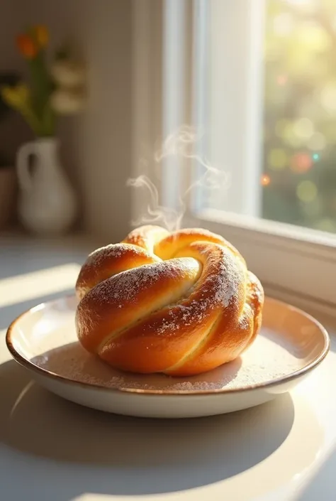 Sweet bread on a rotating plate