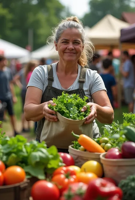 WOMAN DELIVERING VEGETABLE BAGS