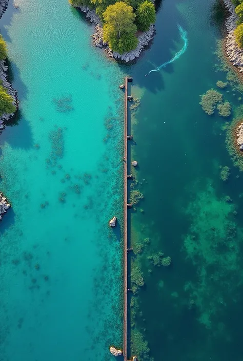 Comparison of clean vs .  contaminated water and photos of bodies of water in crisis.