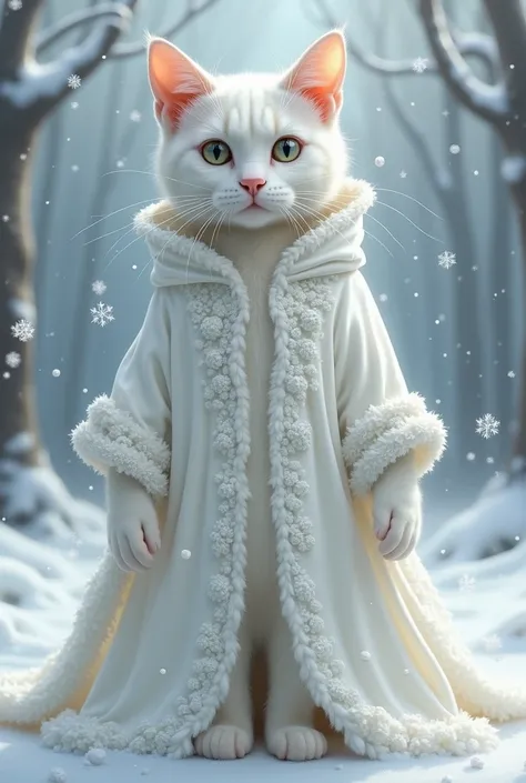 Cat dressed in snow white