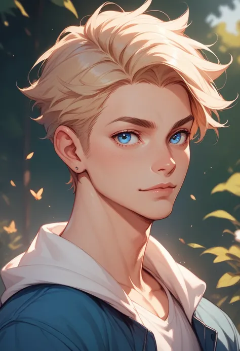 Little blond boy with blue eyes drawing