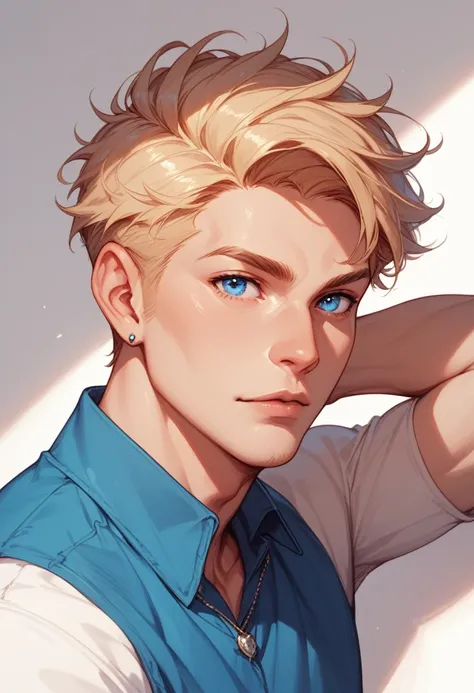   , blond man with blue eyes,  short hair  ,Drawing