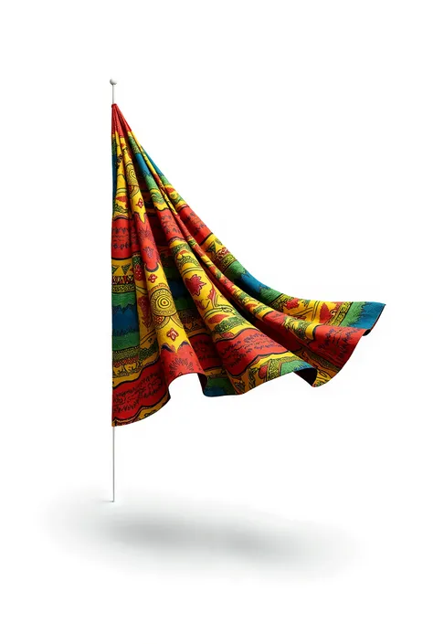 colorful afrotextile flying on isolated white background