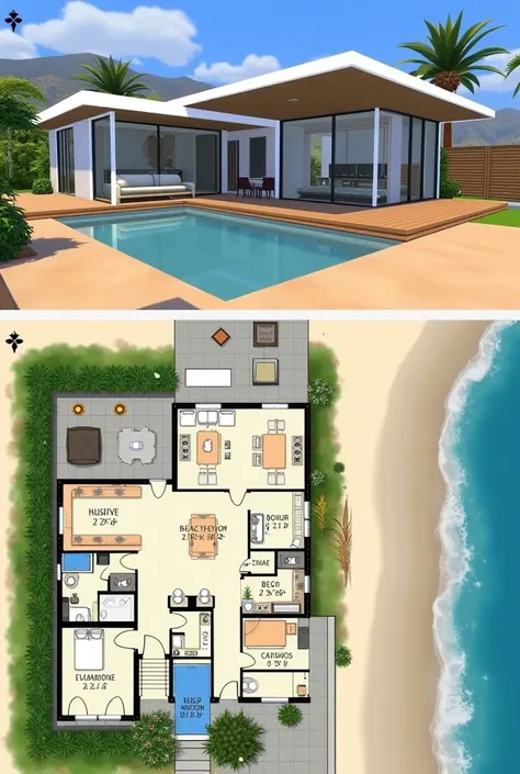 A Sims 4 type beach house plan