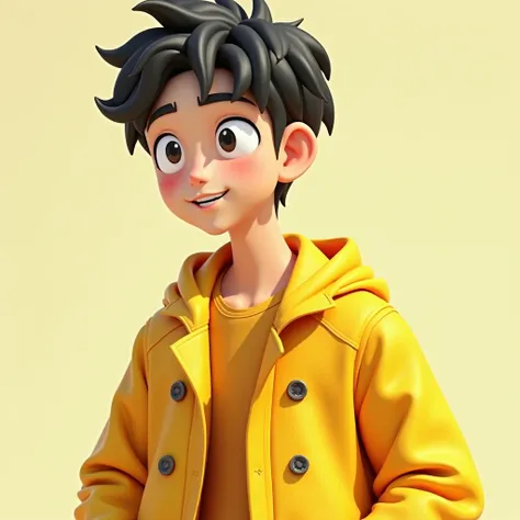 turn this young man into a 3d anime young man with yellow clothes