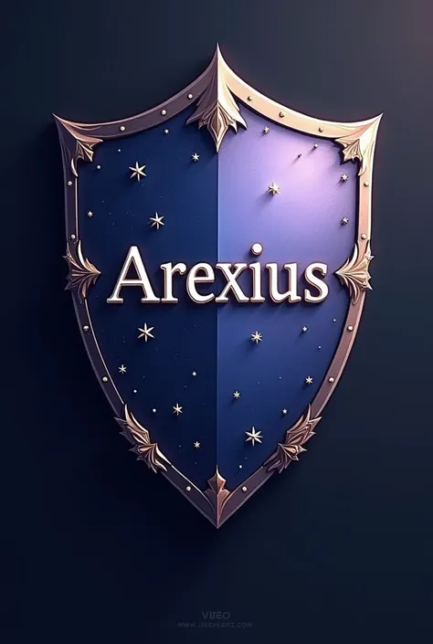  Shield with the name Arexius in navy blue, A little bit of lilac and white and stars inside 