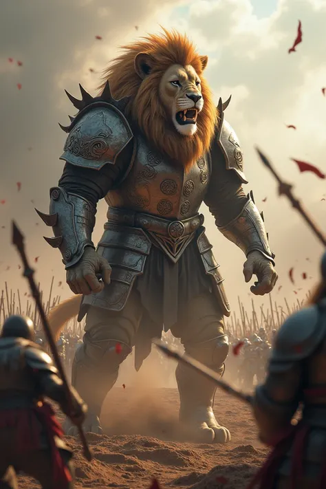 Armored lion fighting 300 warriors 
