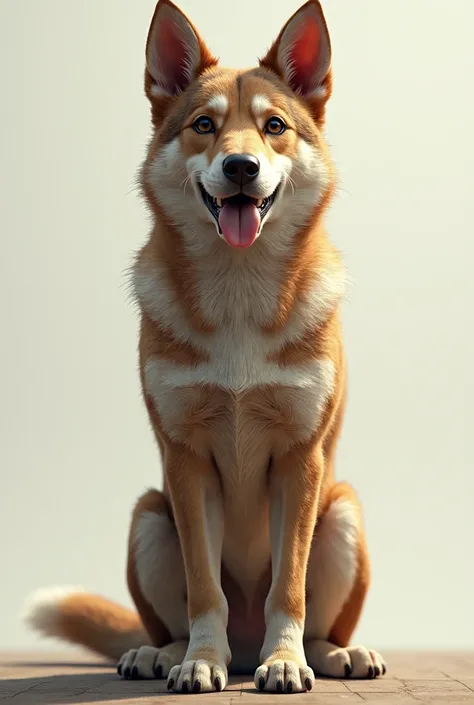  a full body photo , Bottom view ,  of an anthropomorphic dog with dog skin 