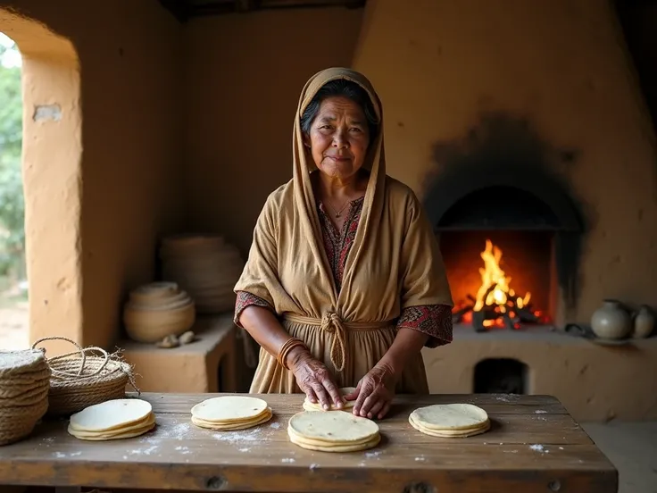 a lady making tortillas by hand in a country house