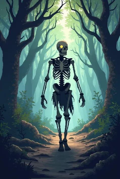 A skeleton in the forest that is still alive pixel srt