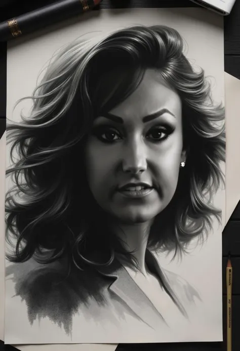  Best Quality , hyperrealistic, ultra details,Realistic Sketch:1.5,coal,Portraits,paper texture, detailed facial features ,  Shading and Highlights , dynamic composition ,expressive features ,sharp contrast,lights and shadows, black and white image, Emotio...