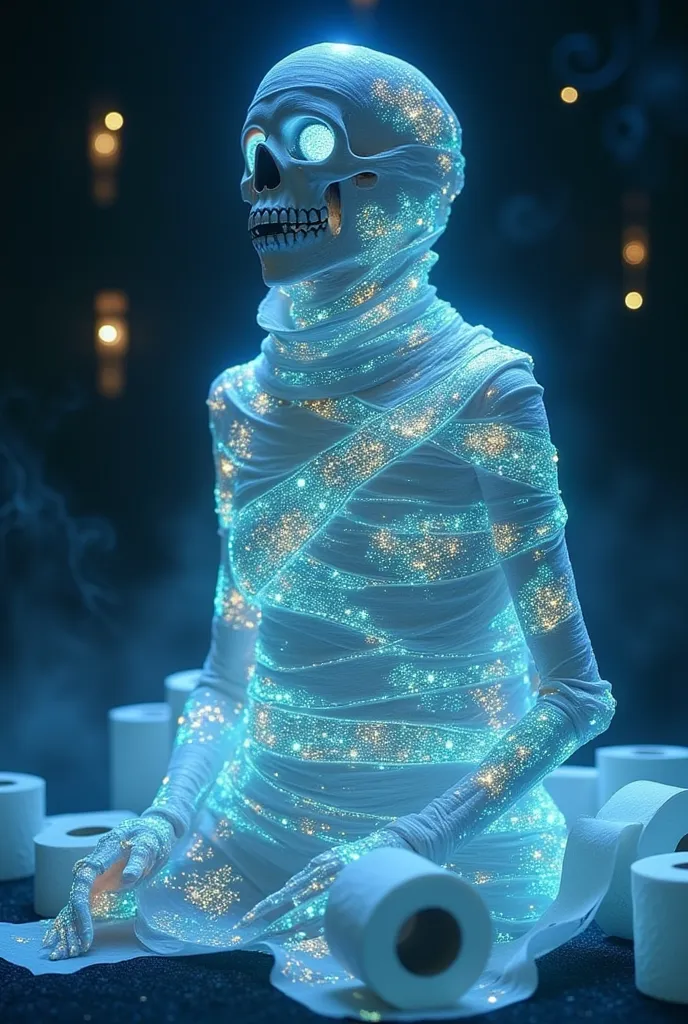 ((masterpiece)) ((photography)) ((highest quality))  a detailed and artistic illustration of a skeleton wrapped in layers of glo...