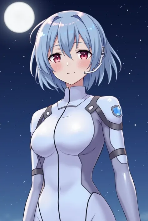 1girl,ayanamirei,PK,, short hair, blue hair, red eyes, solo, night sky, white plugsuit, interface headset, light smile, blush, stars on sky, moon, breast, upper body  one mature woman,(solo),
blonde hair,long hair,parietal,
extra long sideburns,sidelocks,
...