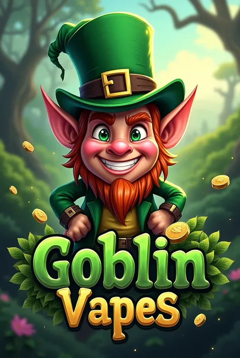  Logo of a vape with a leprechaun as a reference and with a brand name: Goblin Vapes , realistic