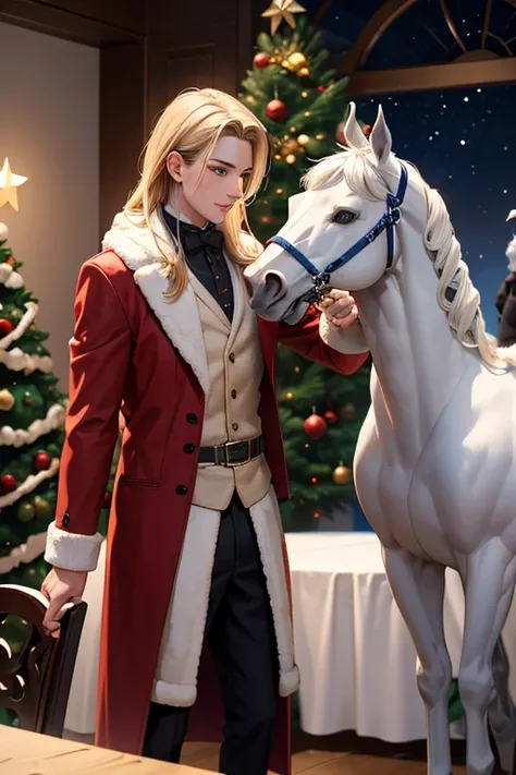 A humanoid male horse and a humanoid male horse have a party on Christmas