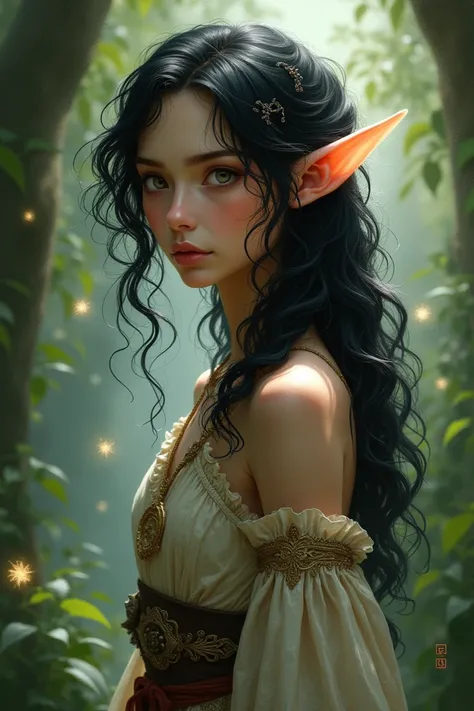 Create a skinny curly black-haired elf 