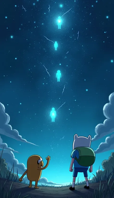 ADVENTURE TIME
"The sky above Finn and Jake begins to crack, making sounds like shattering glass. The stars blink frantically, and the cracks reveal a darkness beyond the sky, where humanoid shadows begin to emerge. They float, each outlined in a faint lig...