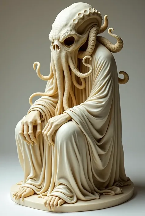 ivory statuette of seated Cthulhu . that highlight its less humanoid aspects and generate respect and terror in those who look at it