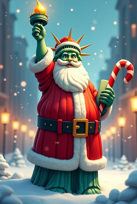 Statue of Liberty dressed as Santa Claus cartoon 