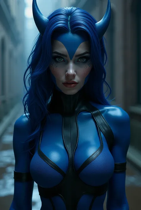 Sexy, Mystique is a character appearing in American comic books published by Marvel Comics, detailed, Photorealistic, high resolution, 8k, photorealistic, hyper detailed, intricate details, dramatic lighting, cinematic composition