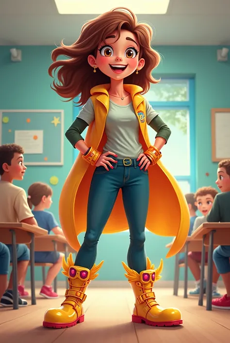 teacher with super boots in cartoon format