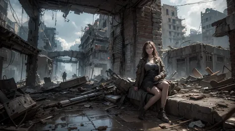 masterpiece, high res,8k,(portrait photos:1.5),(r original photo),reality,digital photography,(apocalyptic ruins ),city ruins，be...