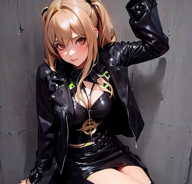 a close up of a woman in a leather outfit posing, misa amane *, misa amane, anime girl cosplay, ( ( misa amane # ) ), anime girl in real life, anime barbie doll, seductive anime girl, anime cosplay, realistic young anime girl, attractive anime girl, female...